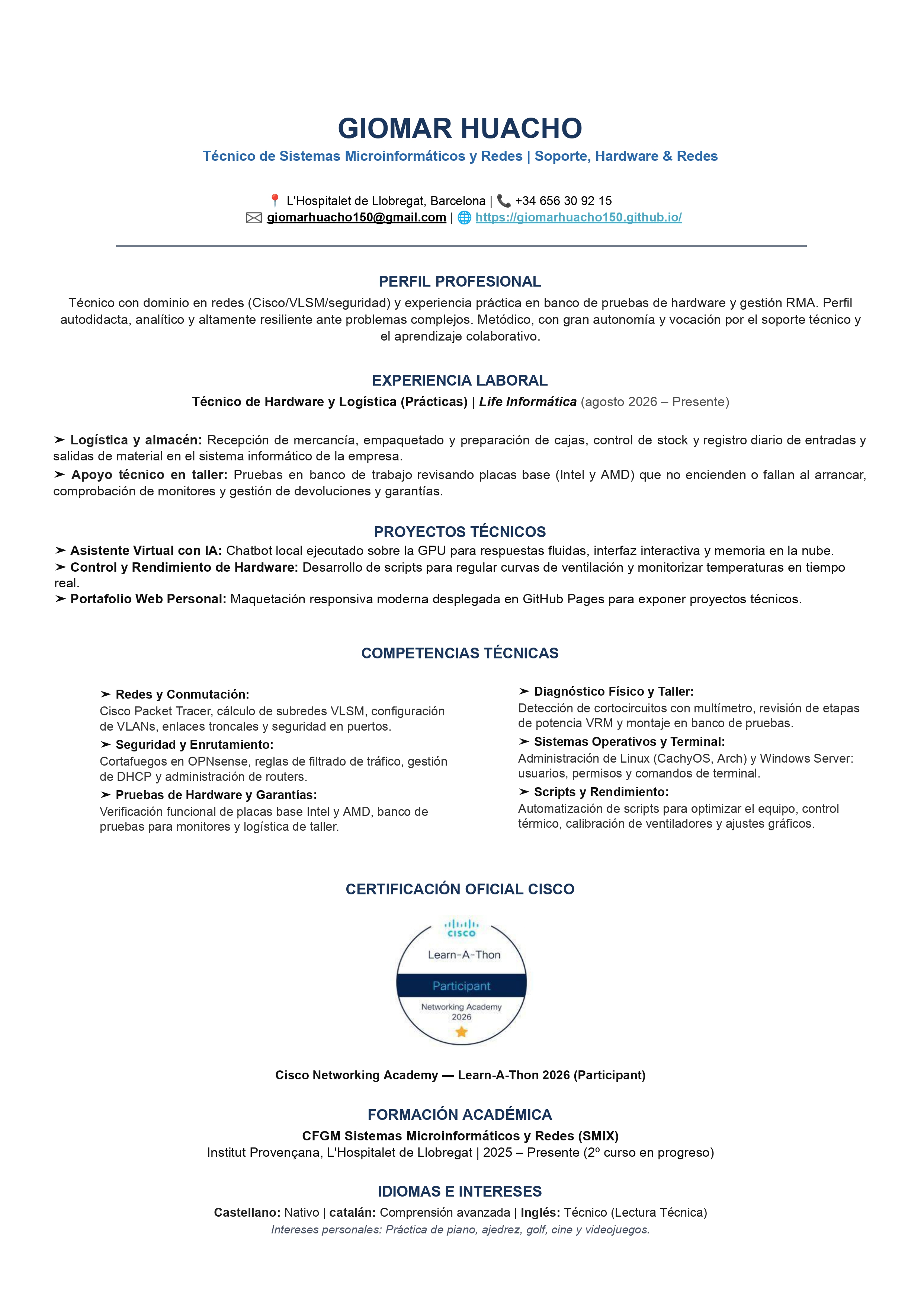 Currículum de Giomar Huacho